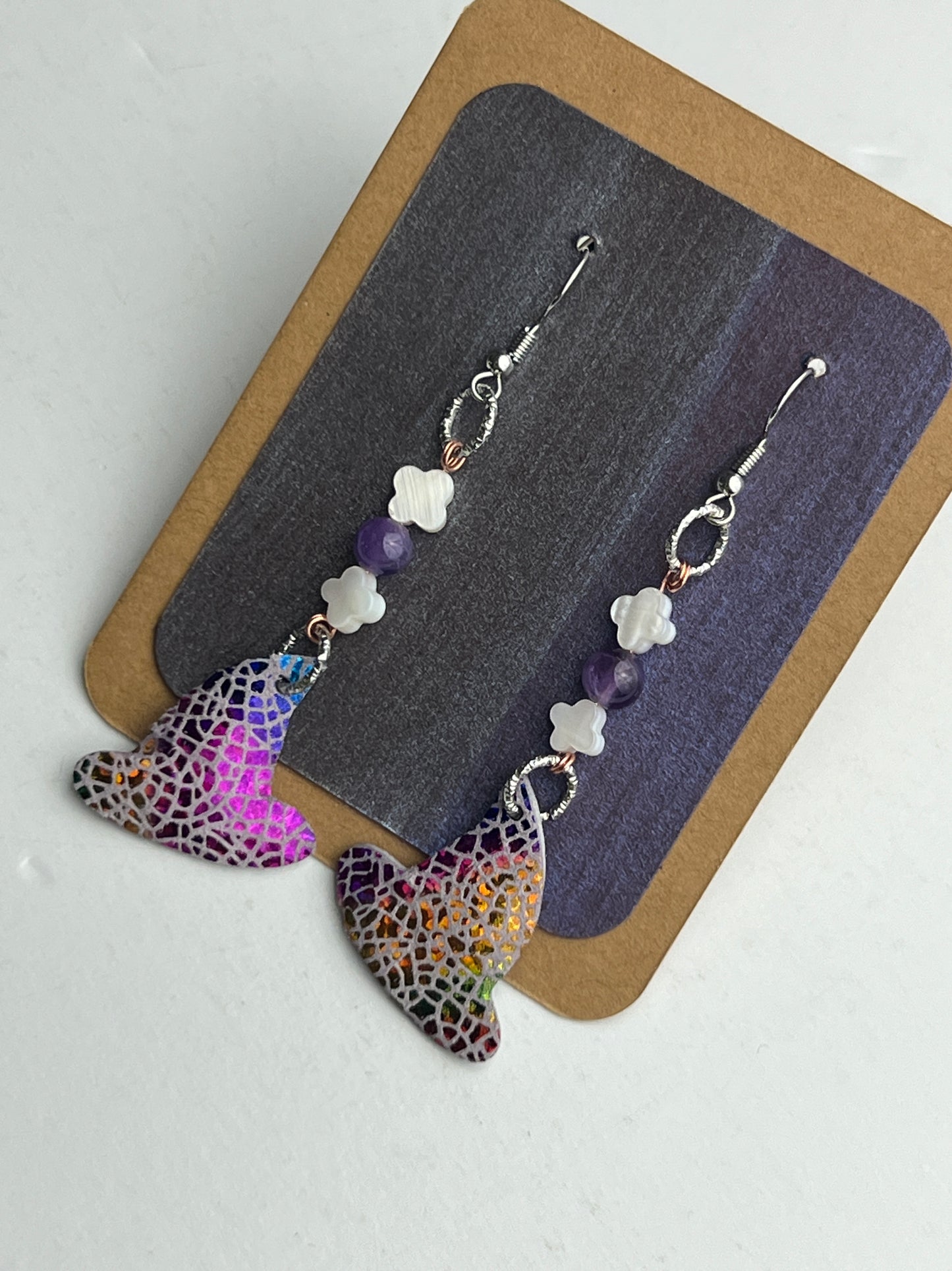 Dream Prism: First Reflection two shells and one amethyst bead