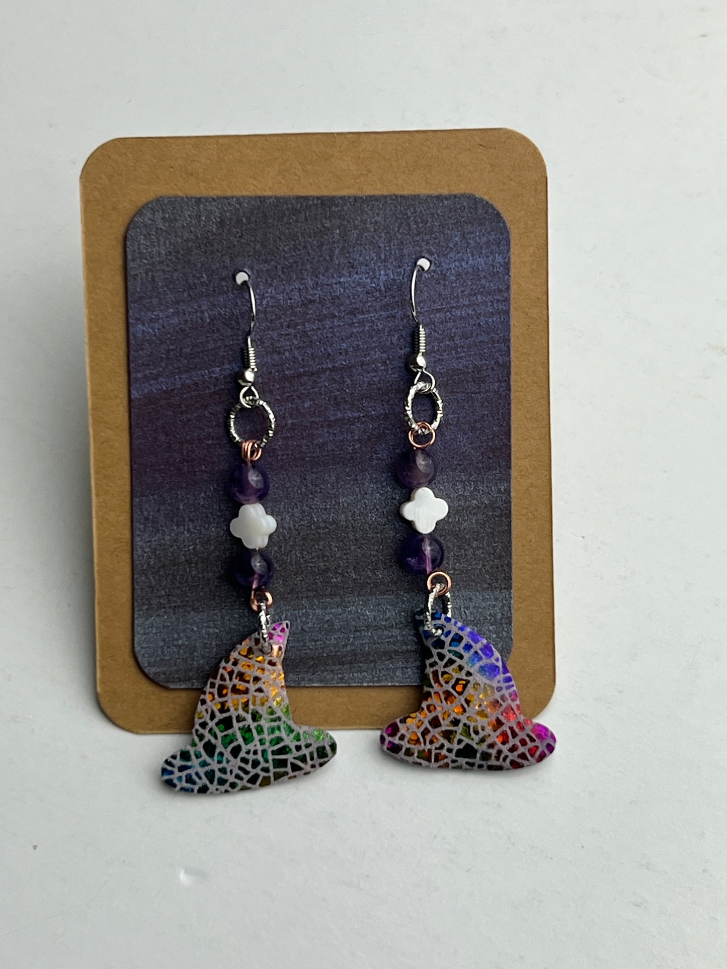 Dream Prism: First Reflection One shell and two amethyst beads