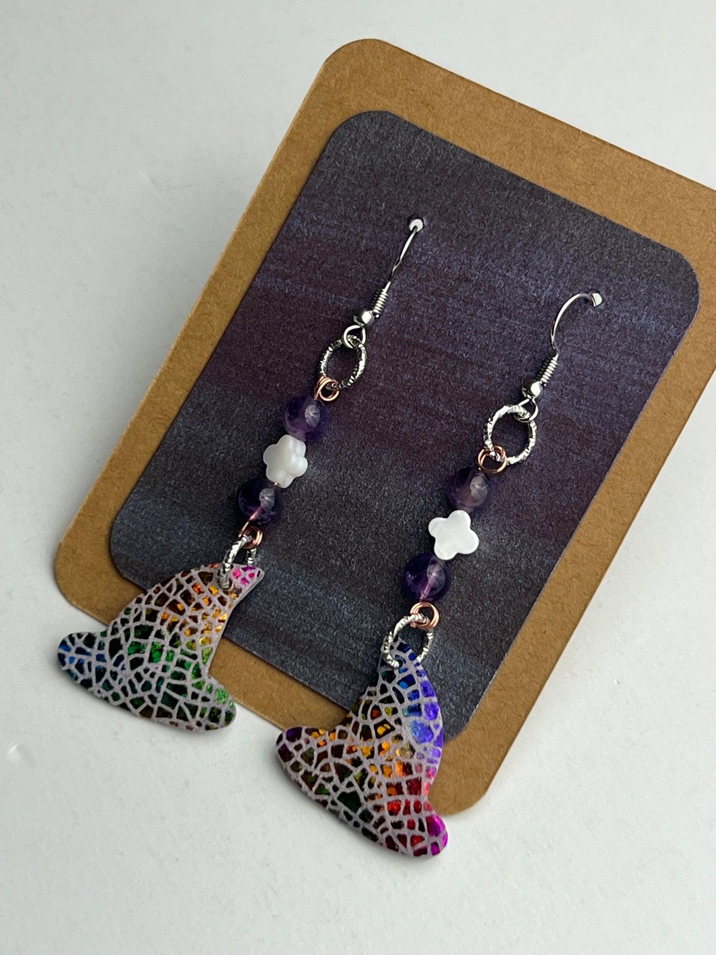Dream Prism: First Reflection One shell and two amethyst beads