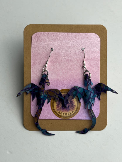 Purple Mosaic Dragon Earrings