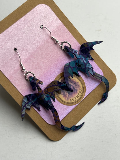 Purple Mosaic Dragon Earrings