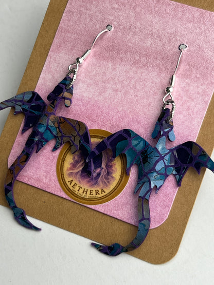 Purple Mosaic Dragon Earrings
