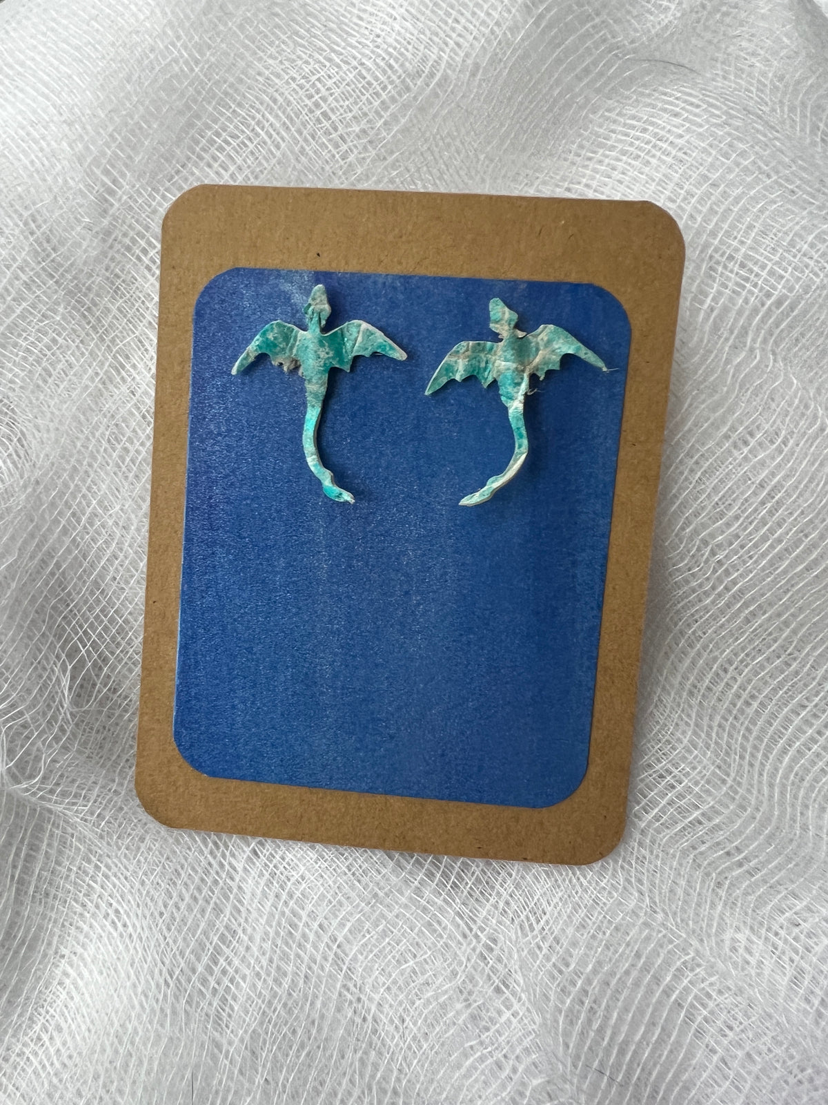 Seafoam Whisper Dragon Stud Earrings