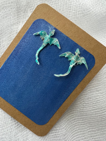 Seafoam Whisper Dragon Stud Earrings