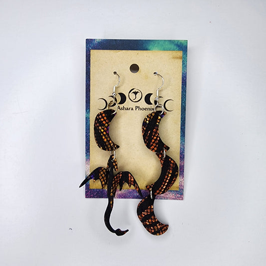 Solar Flare Dragon and Triple Moon Earrings