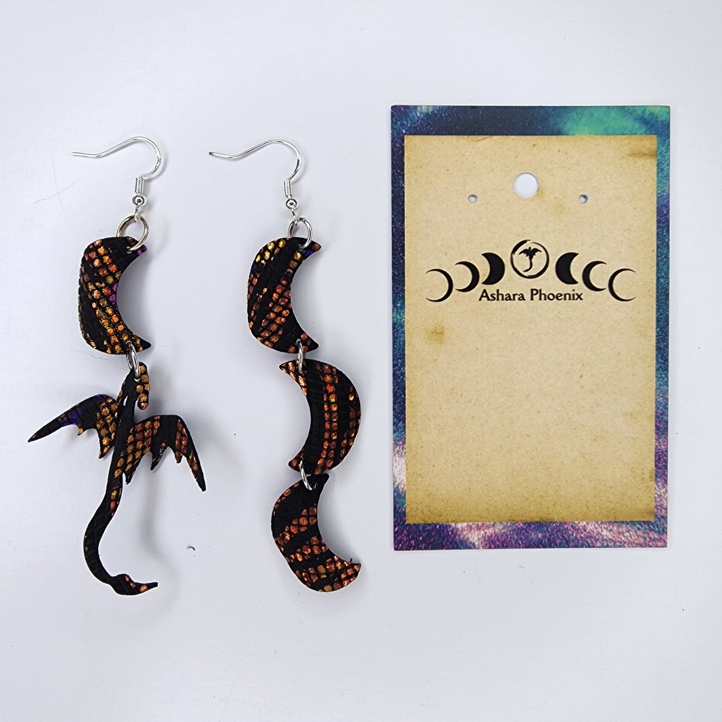 Solar Flare Dragon and Triple Moon Earrings