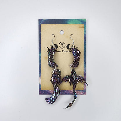 Infinite Reflections Triple moon Amd Dragon Earrings