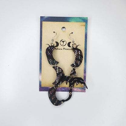 Cosmos Triple Moon And Dragon Earrings