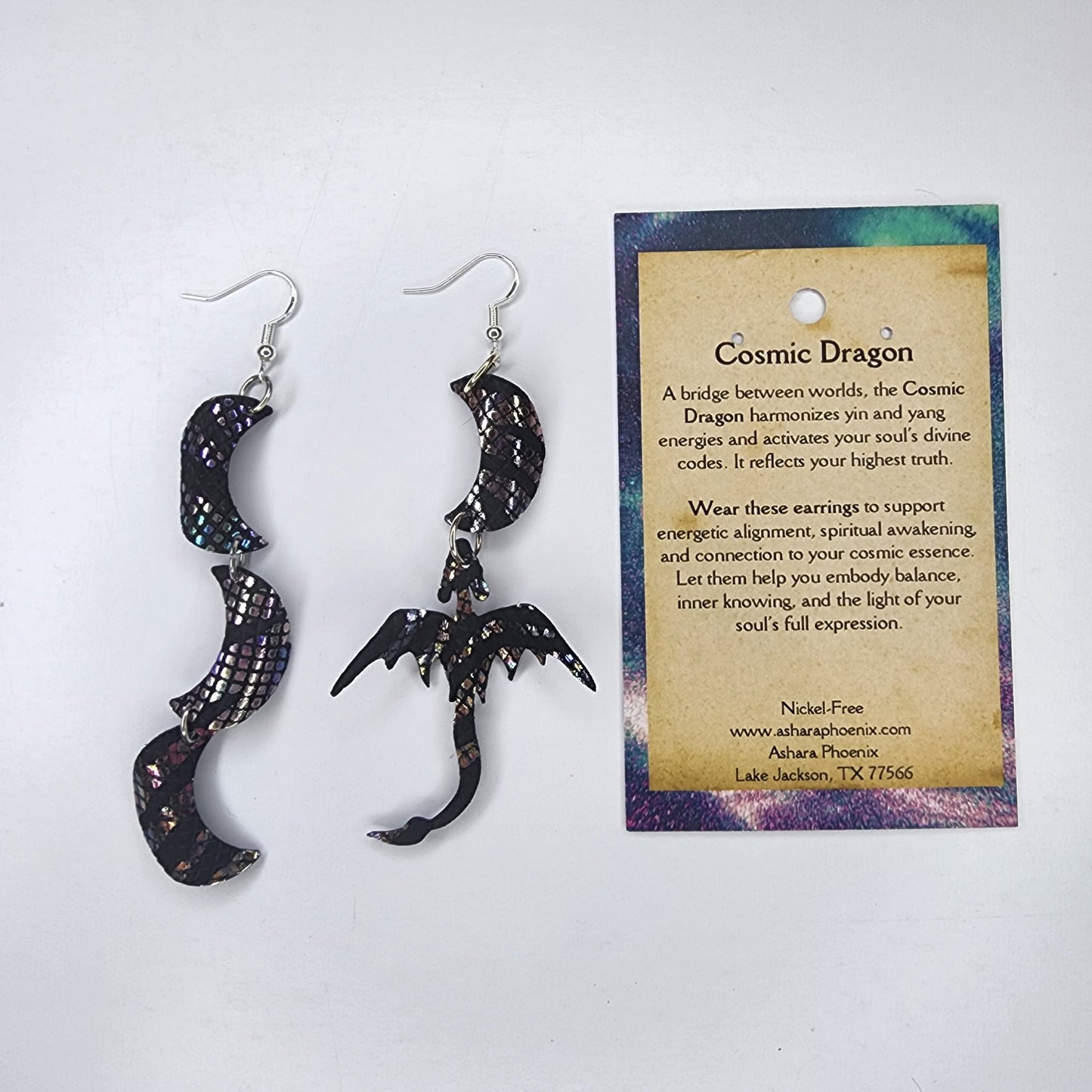 Cosmos Triple Moon And Dragon Earrings