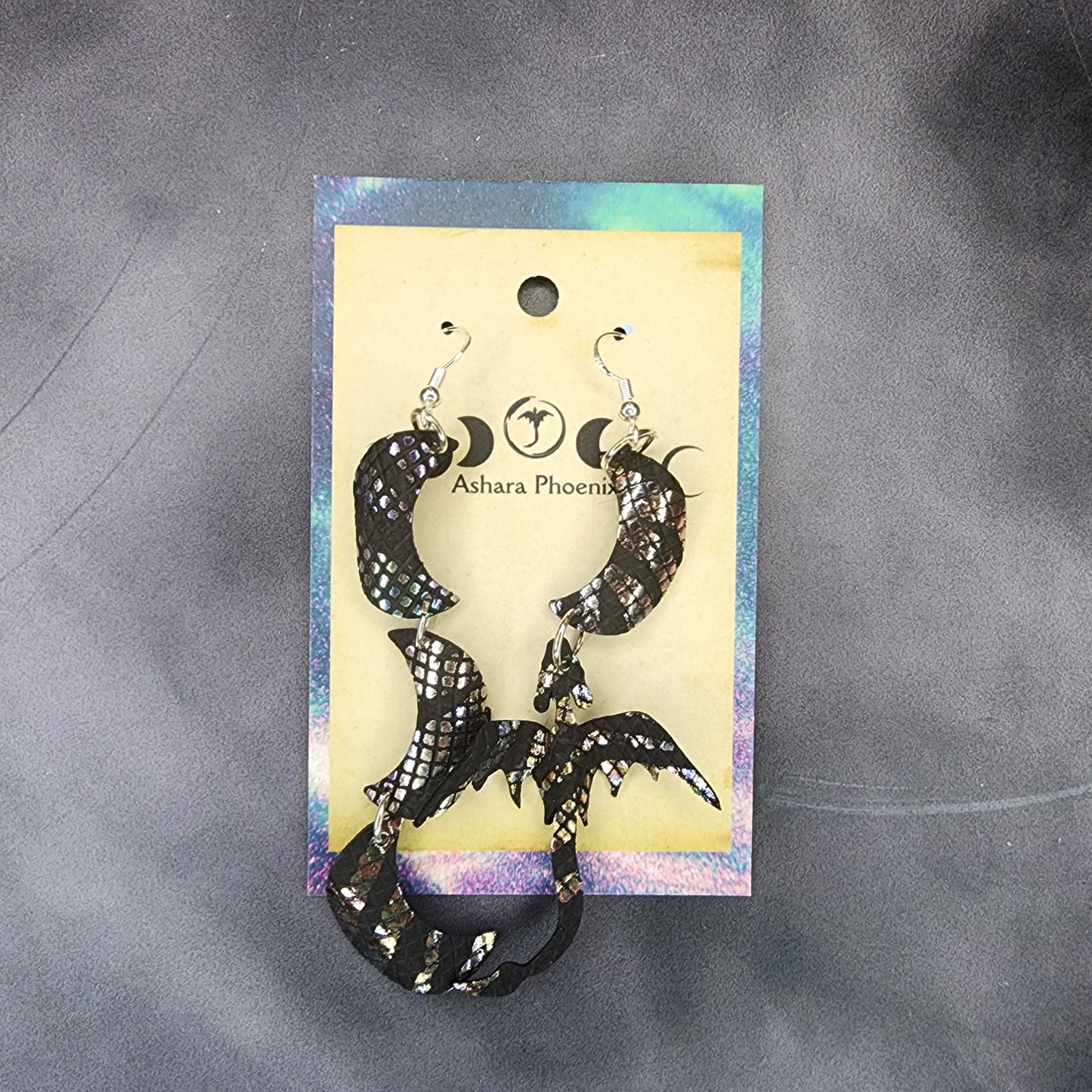 Cosmos Triple Moon And Dragon Earrings