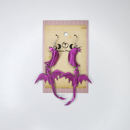 Radiant Magenta Dragon and Moon Earrings