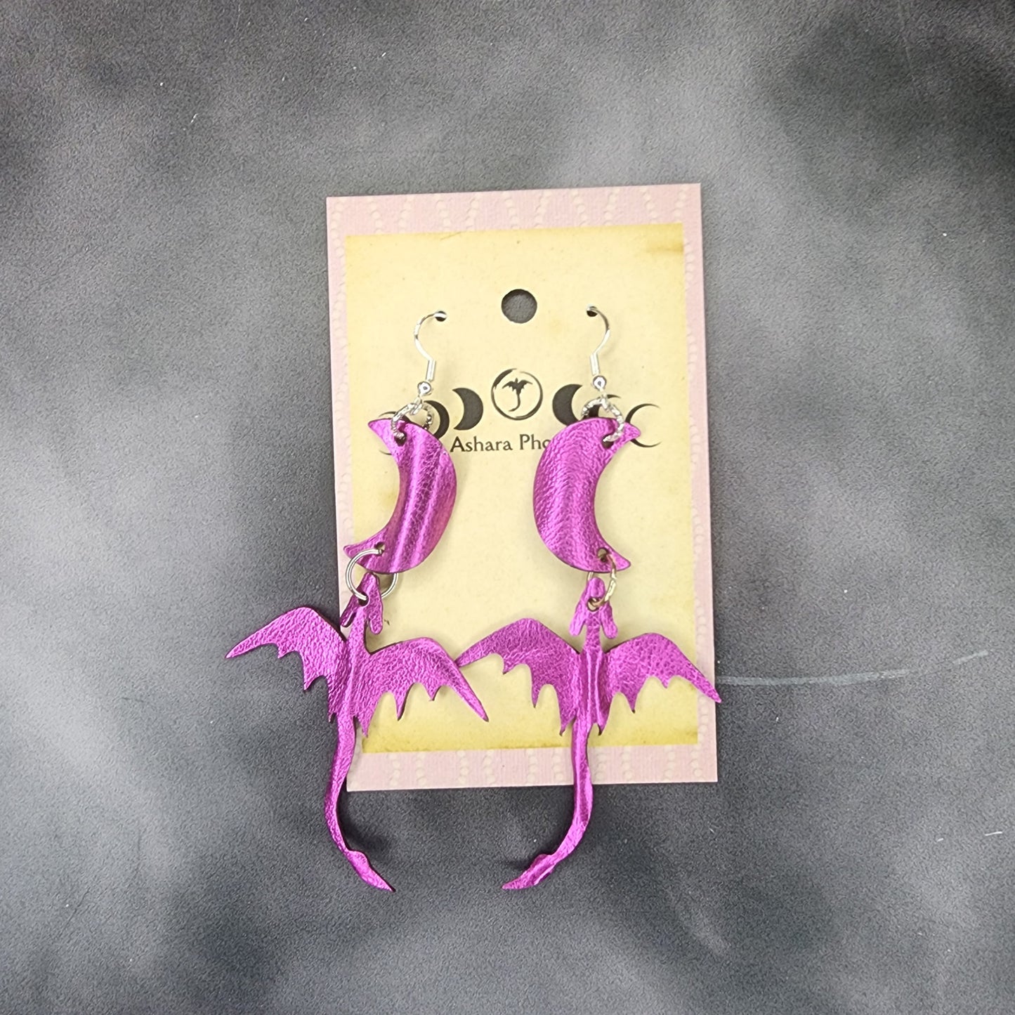 Radiant Magenta Dragon and Moon Earrings