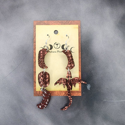 Just Fire Triple Moon And Dragon Earrings