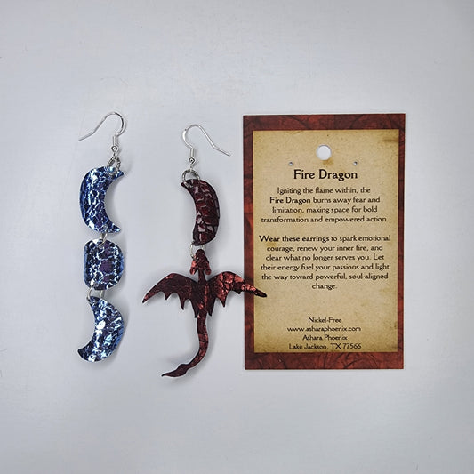 Fire And Ice Triple Moon And Dragon Earrings