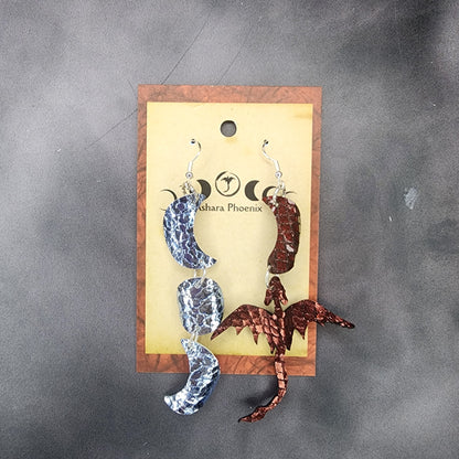 Fire And Ice Triple Moon And Dragon Earrings