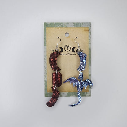Ice And Fire Triple Moon And Dragon Earrings