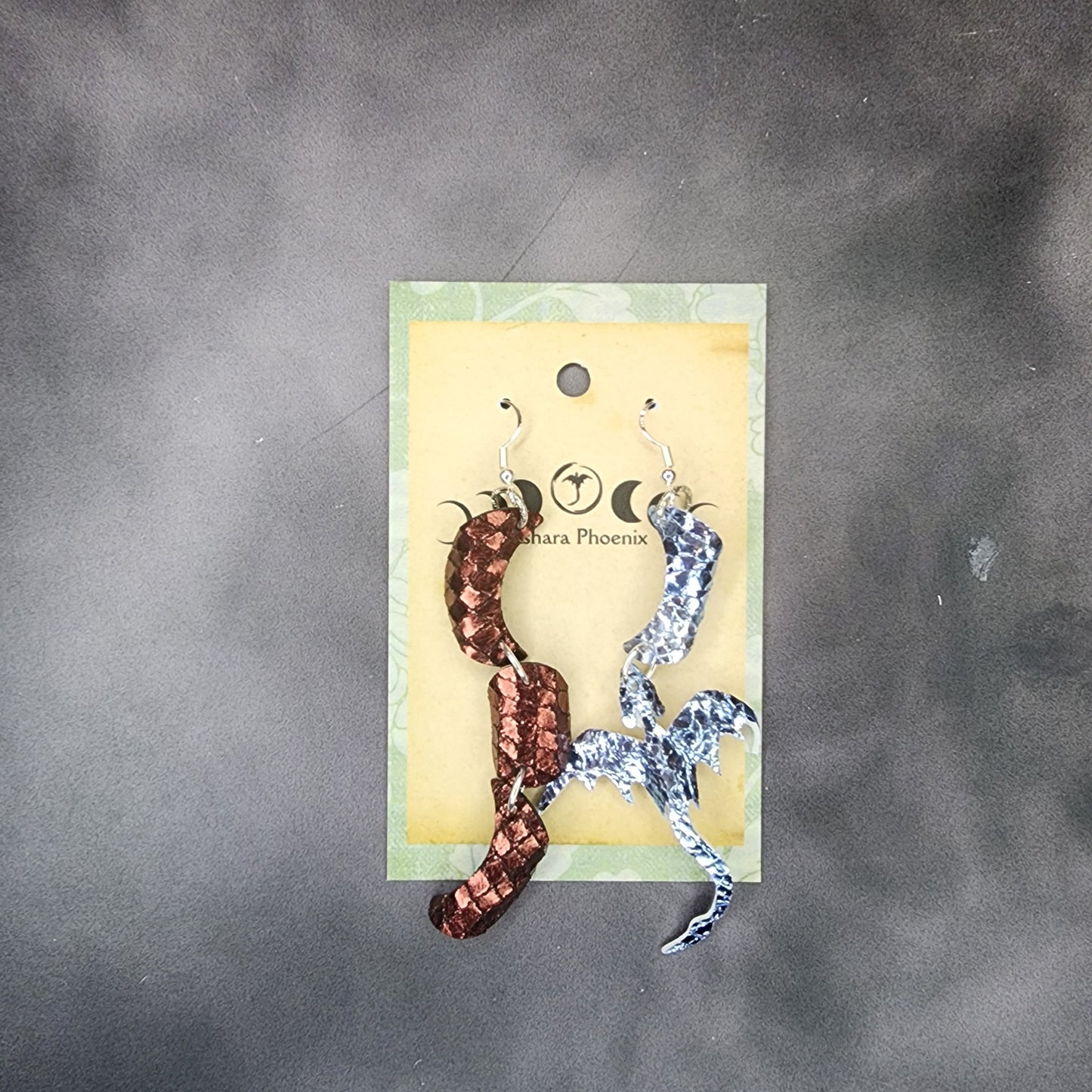 Ice And Fire Triple Moon And Dragon Earrings