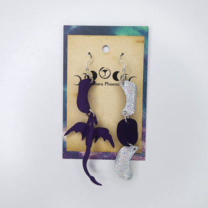 Purple Reign Triple Moon And Dragon Earrings