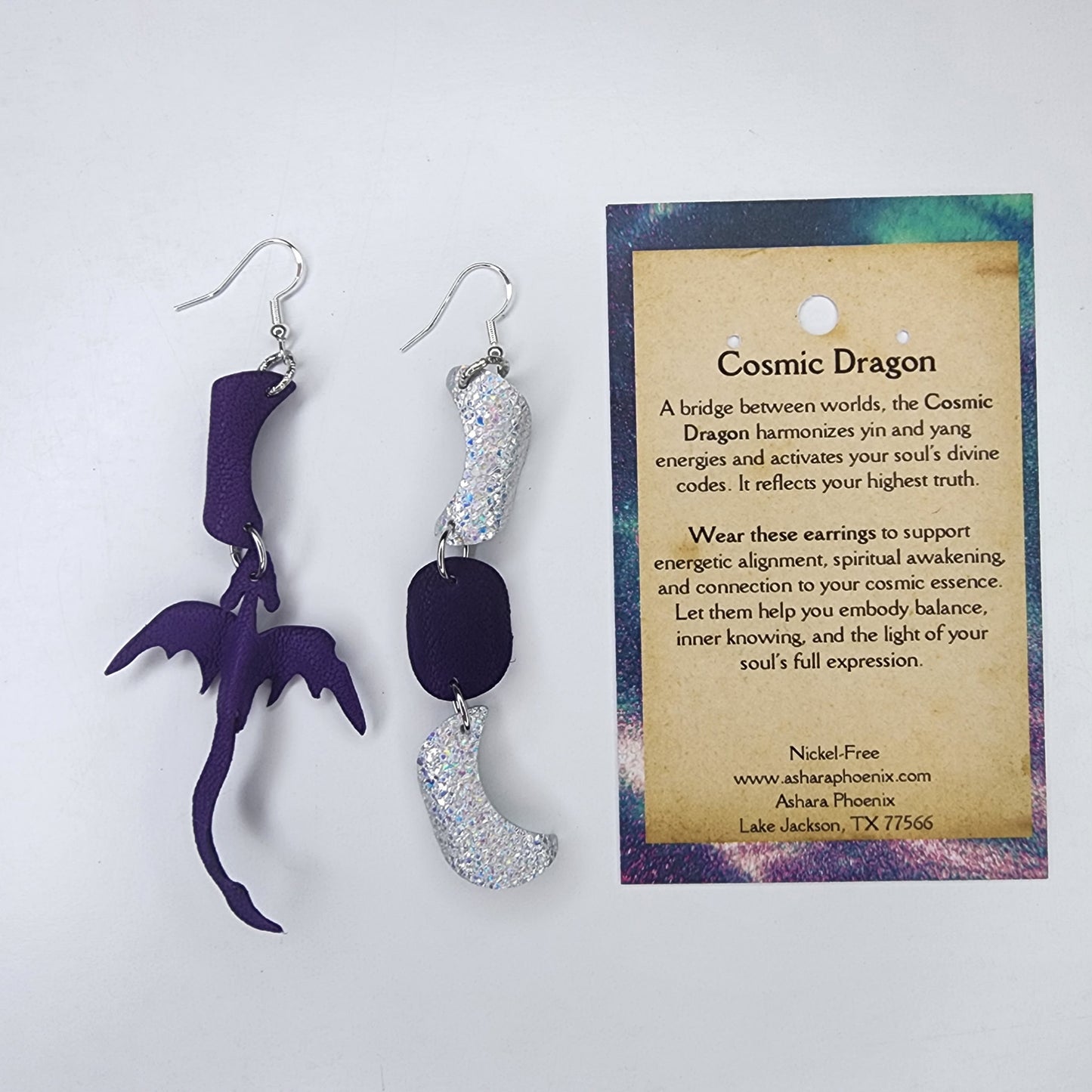 Purple Reign Triple Moon And Dragon Earrings
