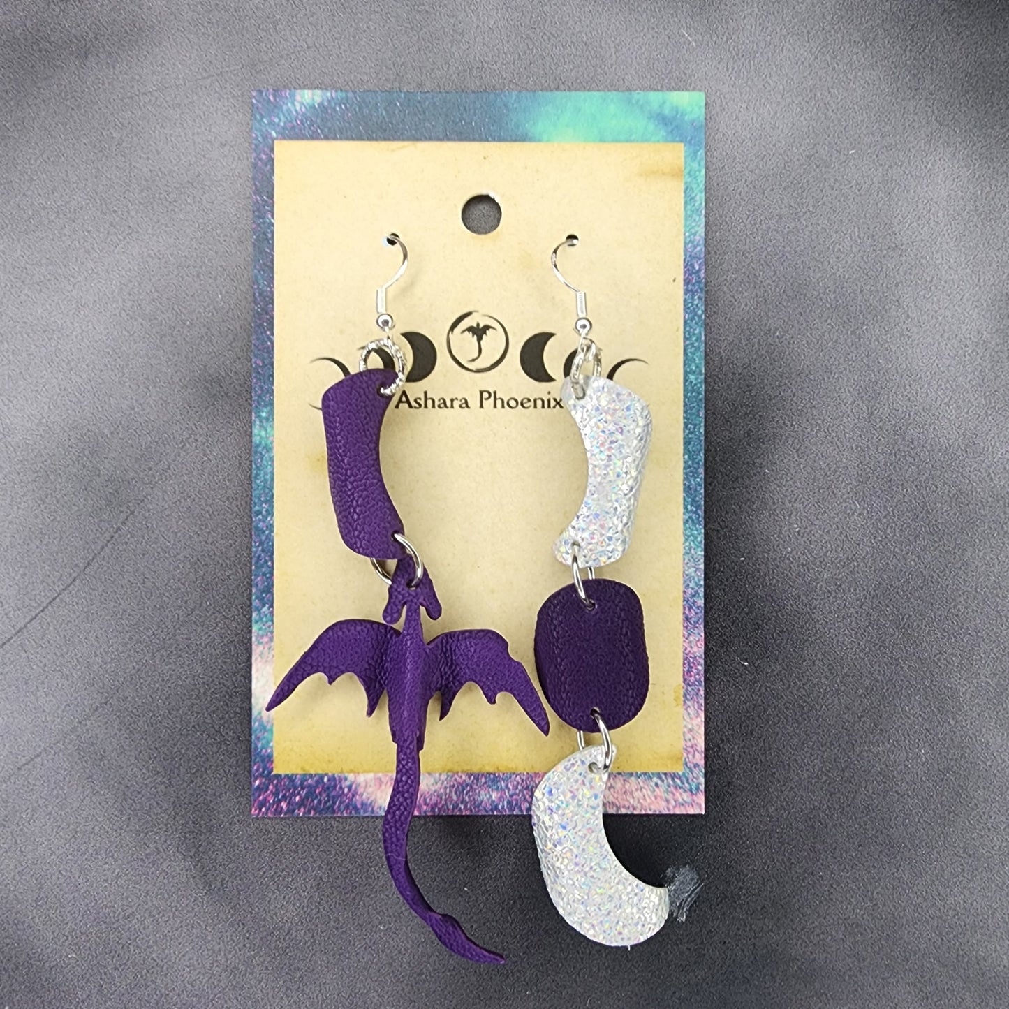 Purple Reign Triple Moon And Dragon Earrings