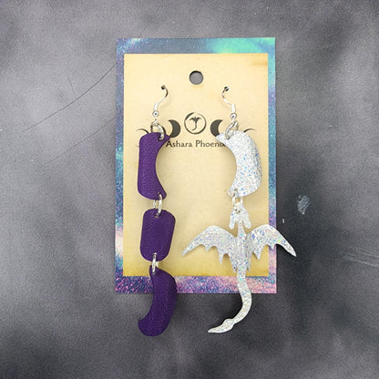 Aurora’s Purple Aura Triple Moon And Dragon Earrings