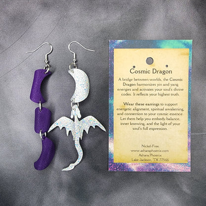 Aurora’s Purple Aura Triple Moon And Dragon Earrings