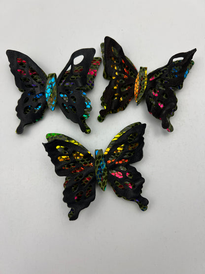 Rainbow and Black Leather Butterfly Clips