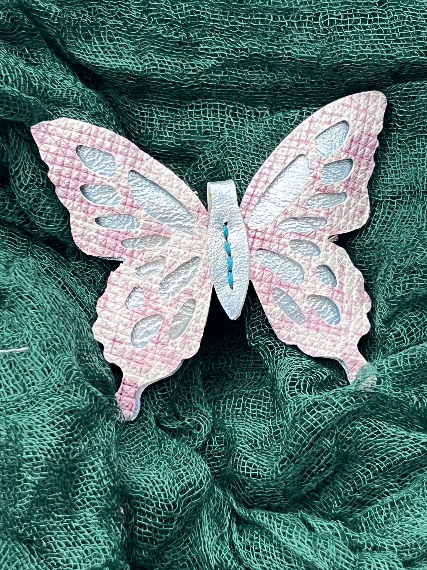 Shimmer Blue with Lavender Top Leather Butterfly Clip