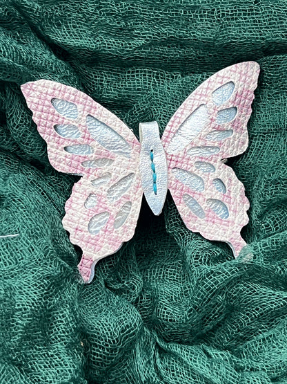 Shimmer Blue with Lavender Top Leather Butterfly Clip