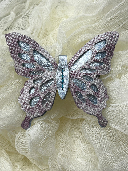 Shimmer Blue with Lavender Top Leather Butterfly Clip