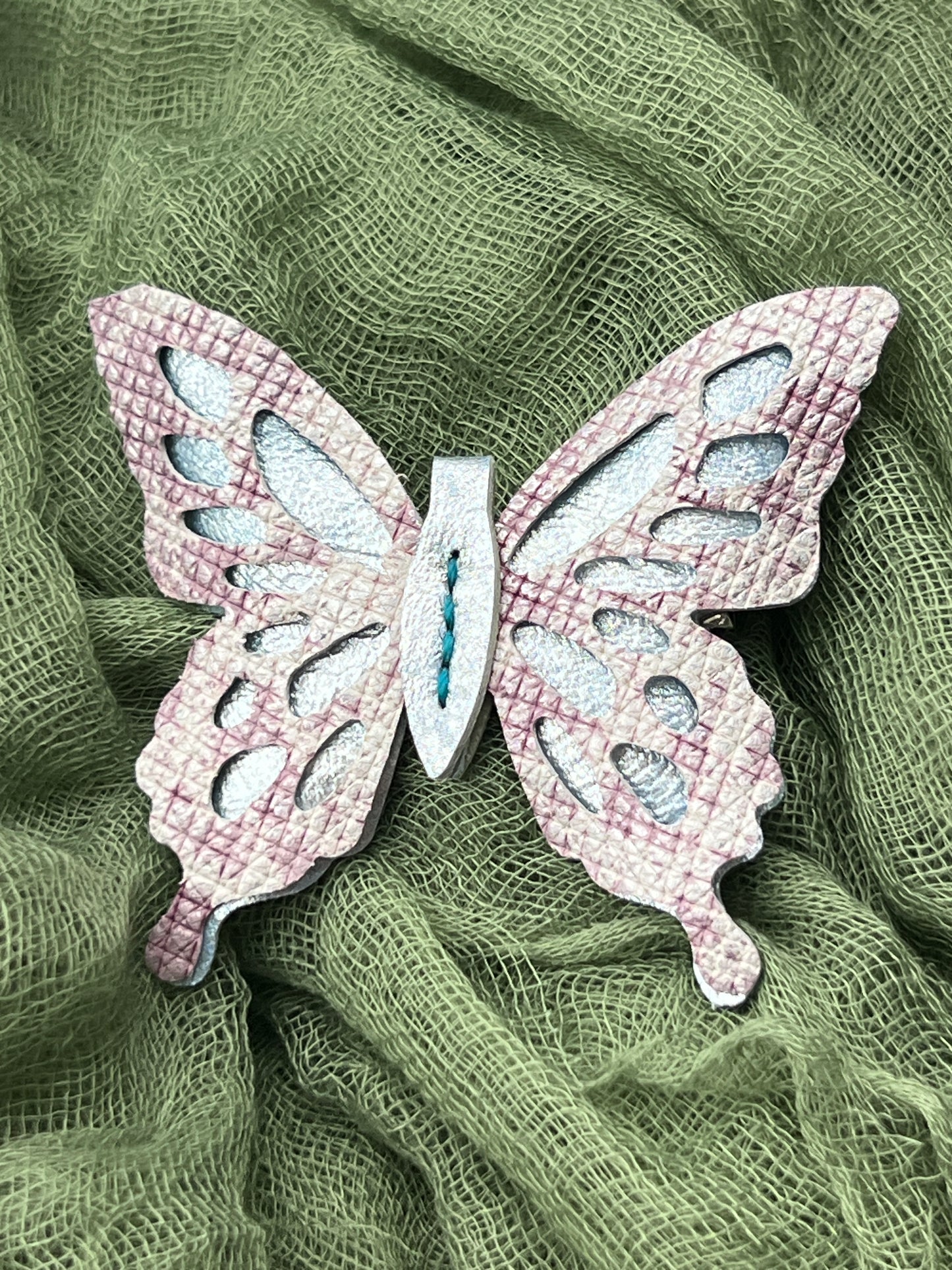 Shimmer Blue with Lavender Top Leather Butterfly Clip
