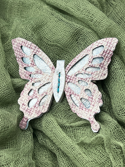 Shimmer Blue with Lavender Top Leather Butterfly Clip