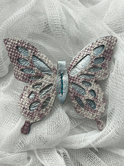 Shimmer Blue with Lavender Top Leather Butterfly Clip