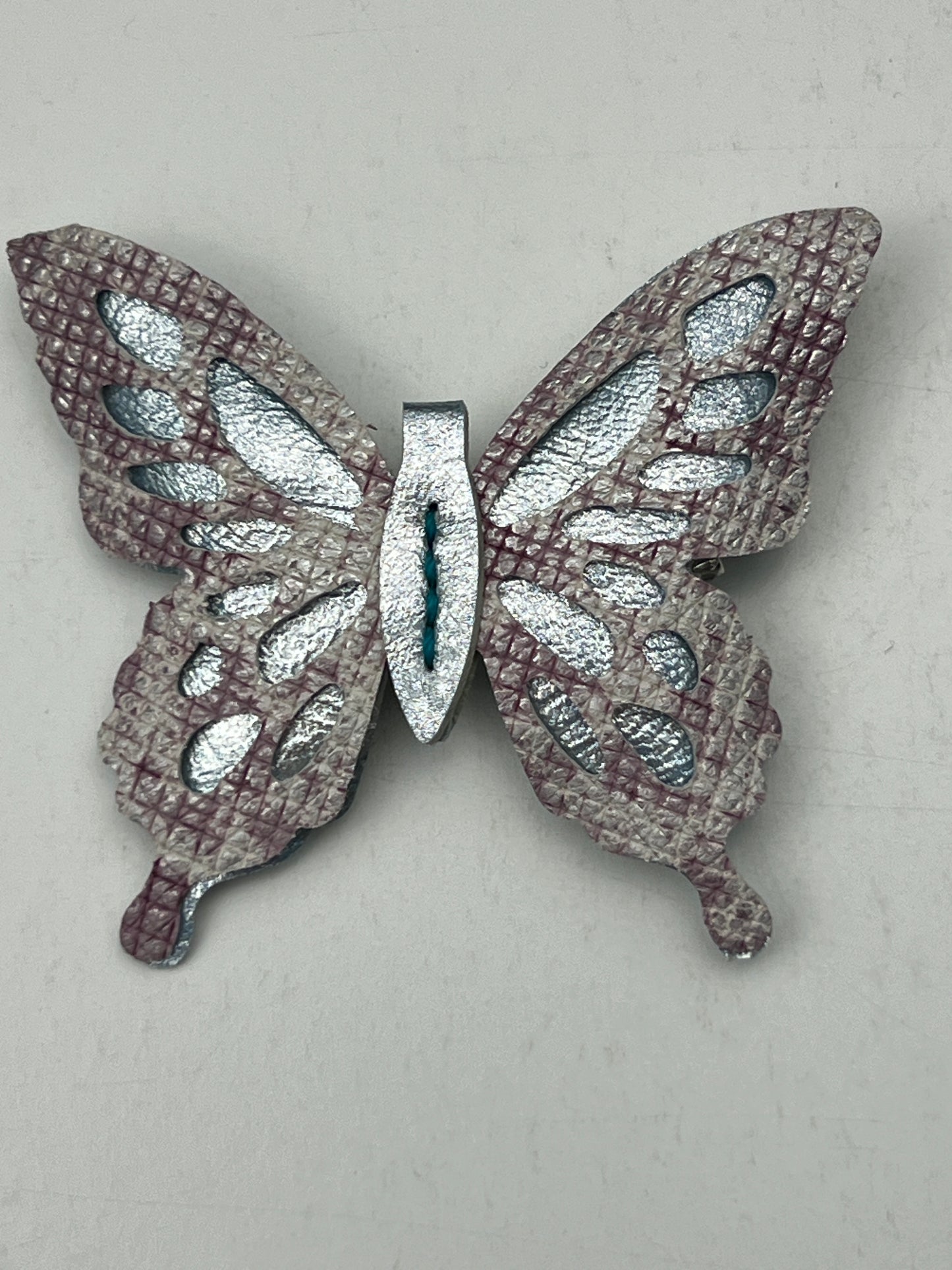 Shimmer Blue with Lavender Top Leather Butterfly Clip