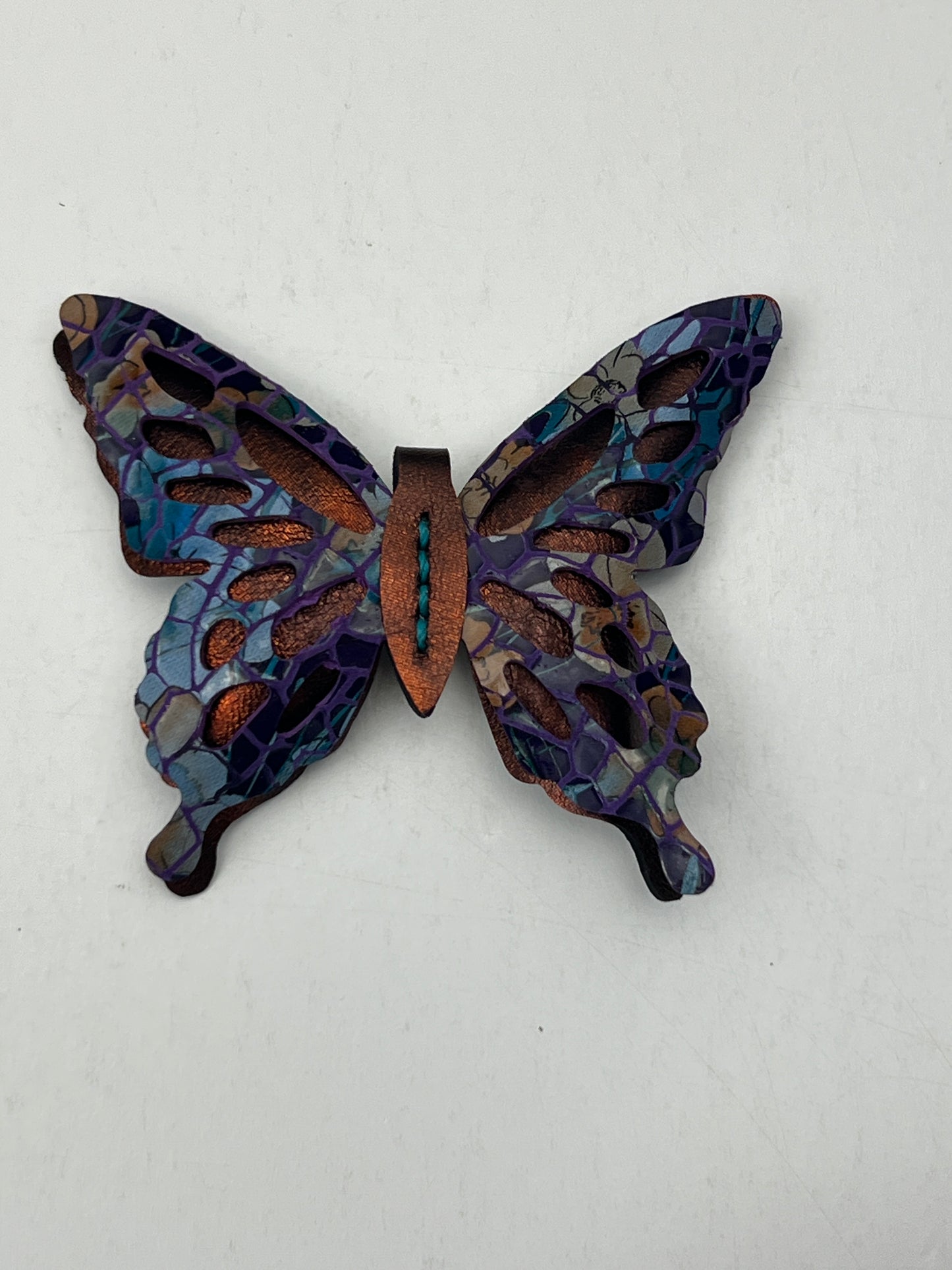 Orange with Purple Mosaic Top Leather Butterfly Clip
