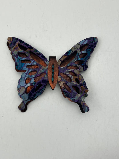 Orange with Purple Mosaic Top Leather Butterfly Clip