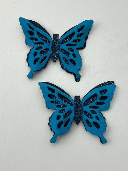Aether Blue over Cosmic Blue Leather Butterfly Clip