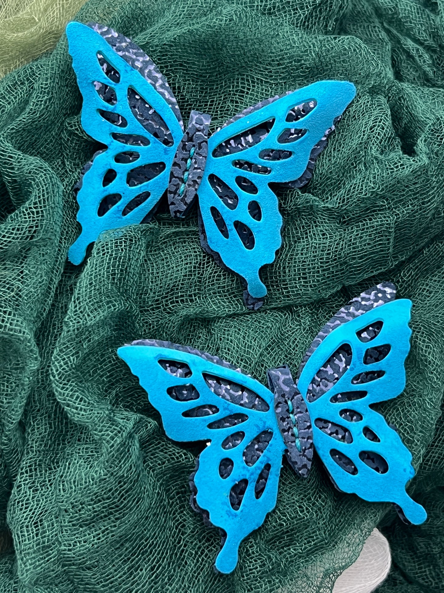 Aether Blue over Cosmic Blue Leather Butterfly Clip