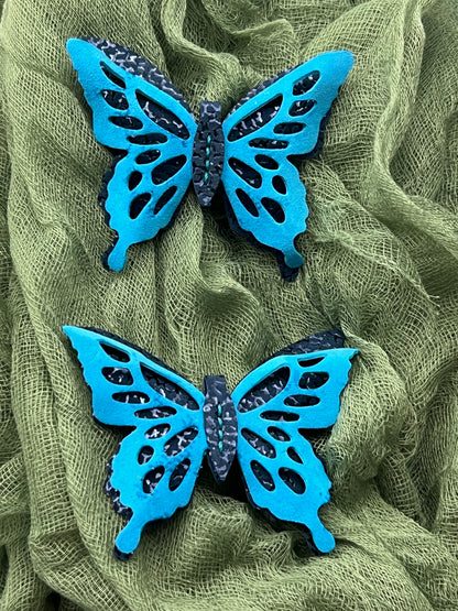 Aether Blue over Cosmic Blue Leather Butterfly Clip