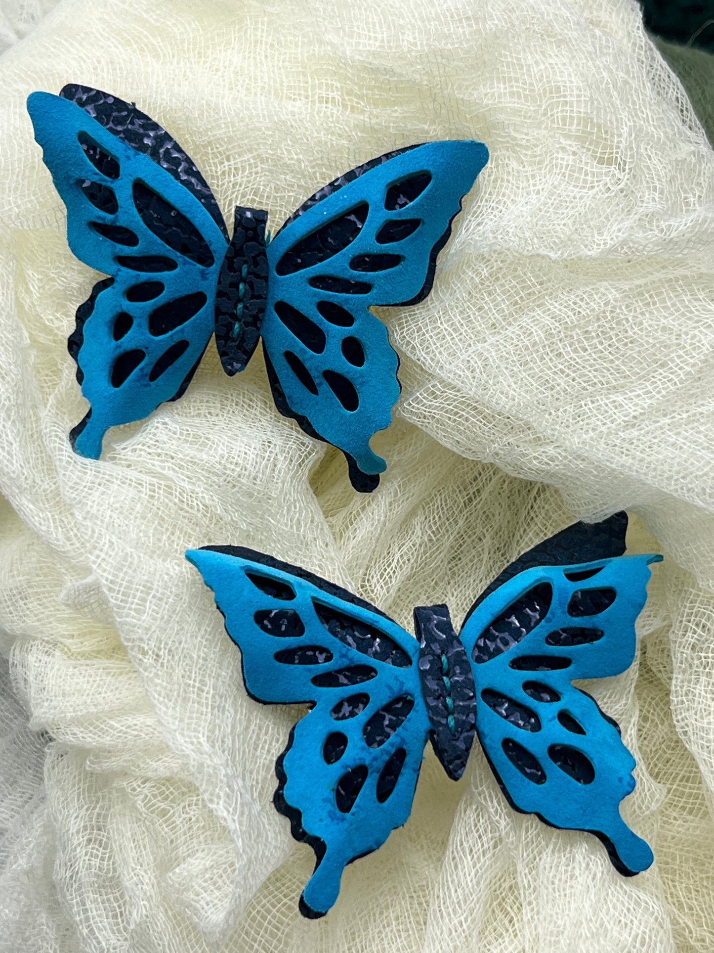 Aether Blue over Cosmic Blue Leather Butterfly Clip