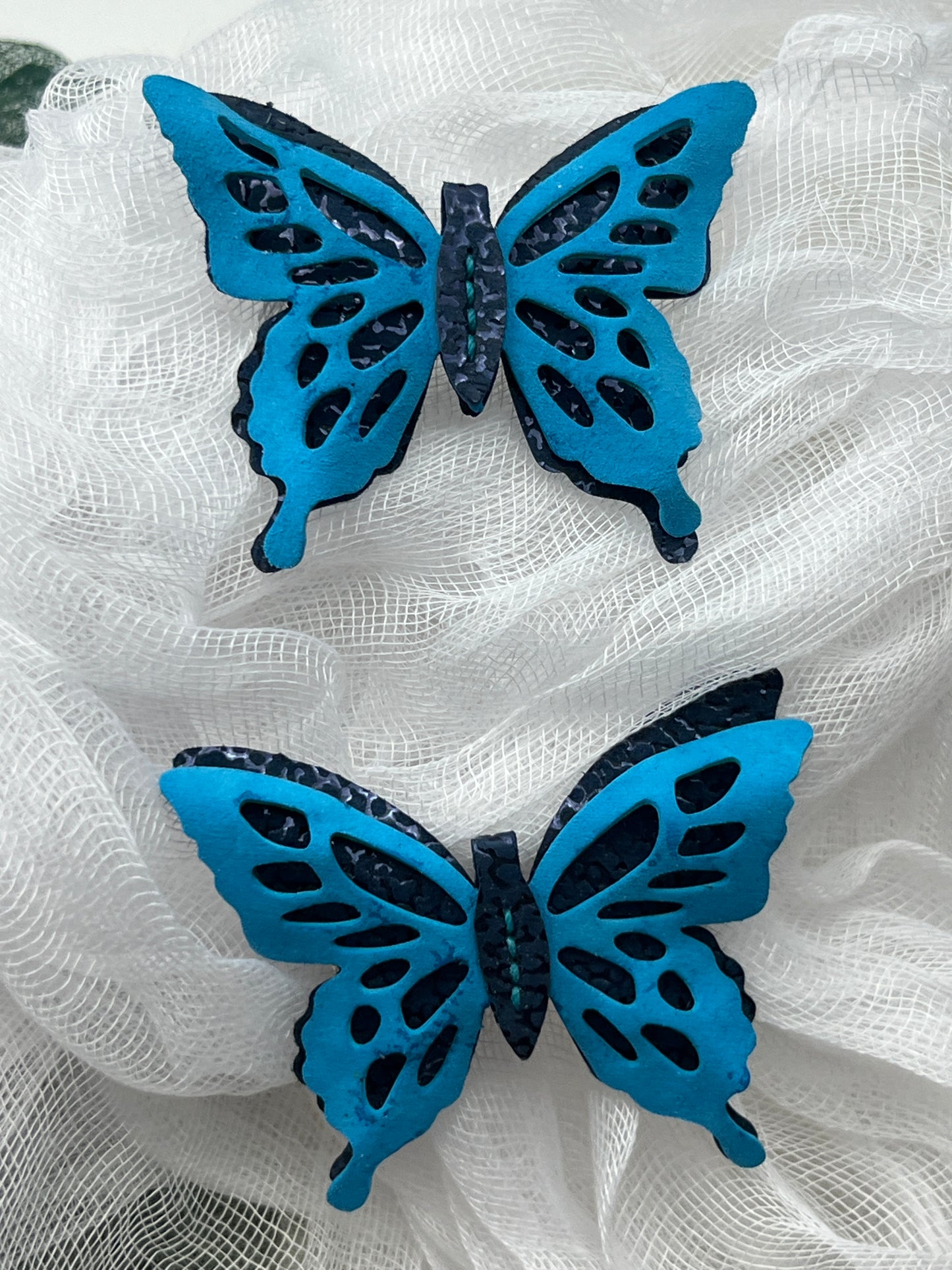 Aether Blue over Cosmic Blue Leather Butterfly Clip