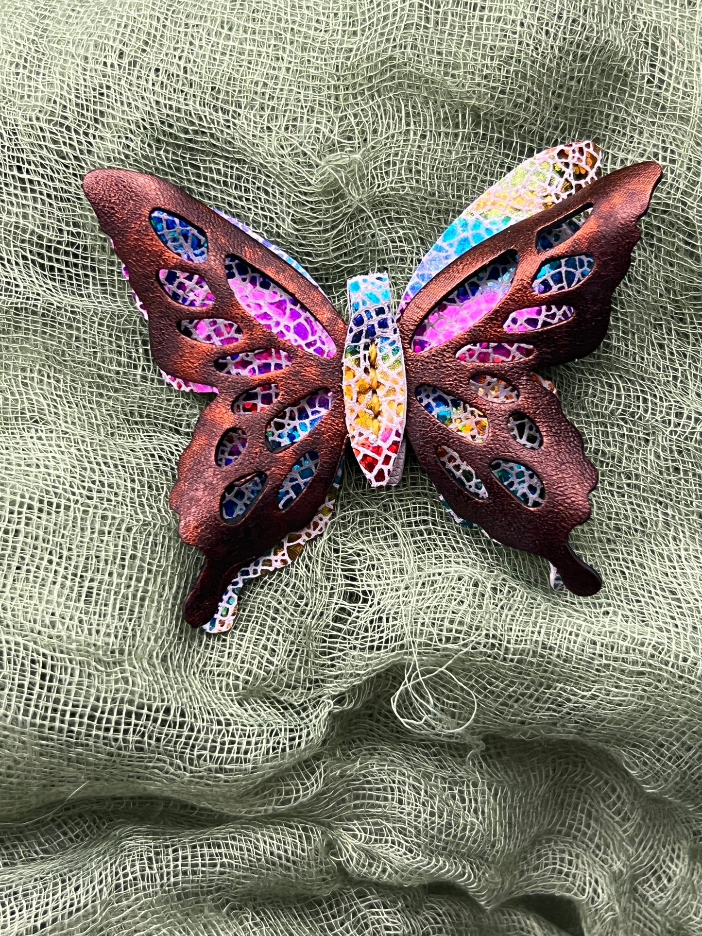 Dream Prism with Orange Top Leather Butterfly Clips