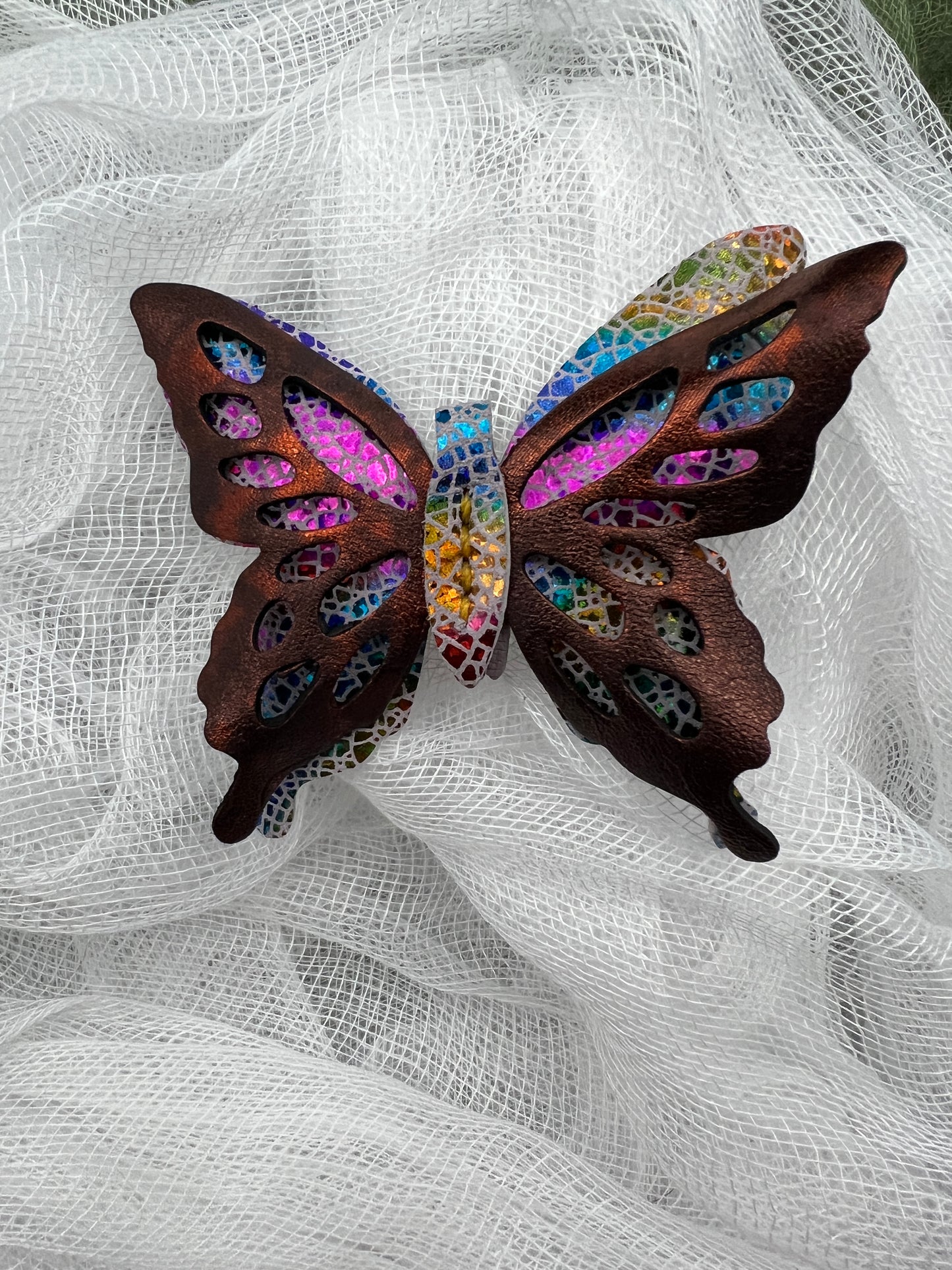 Dream Prism with Orange Top Leather Butterfly Clips