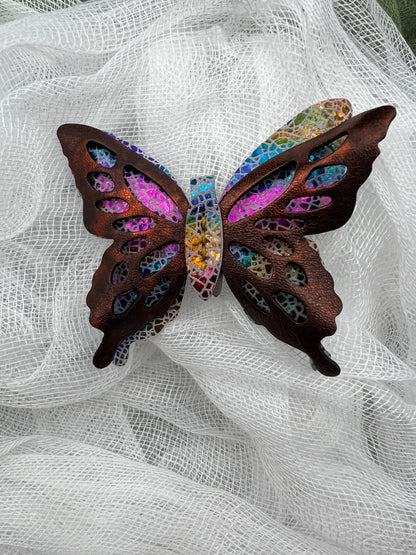 Dream Prism with Orange Top Leather Butterfly Clips