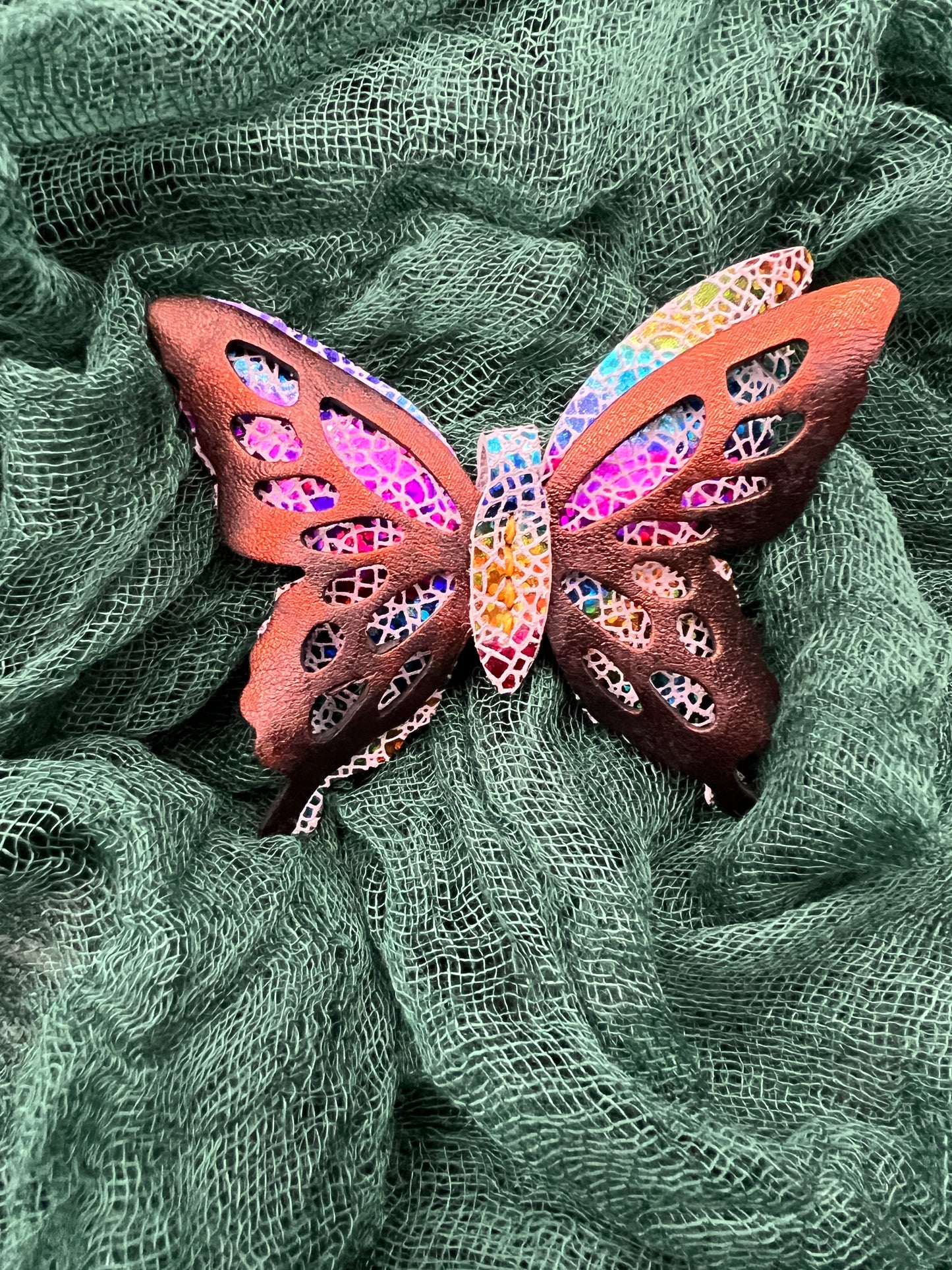 Dream Prism with Orange Top Leather Butterfly Clips