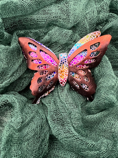 Dream Prism with Orange Top Leather Butterfly Clips