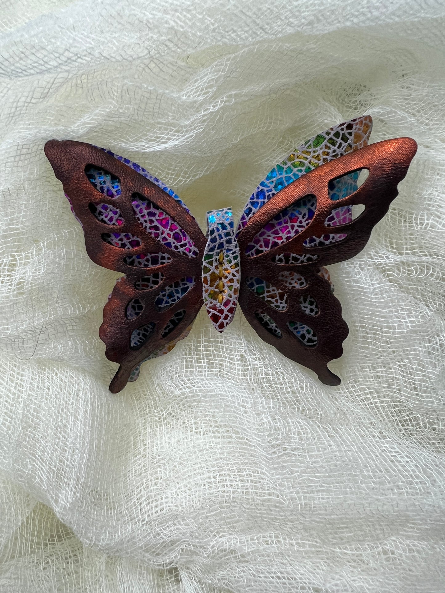 Dream Prism with Orange Top Leather Butterfly Clips