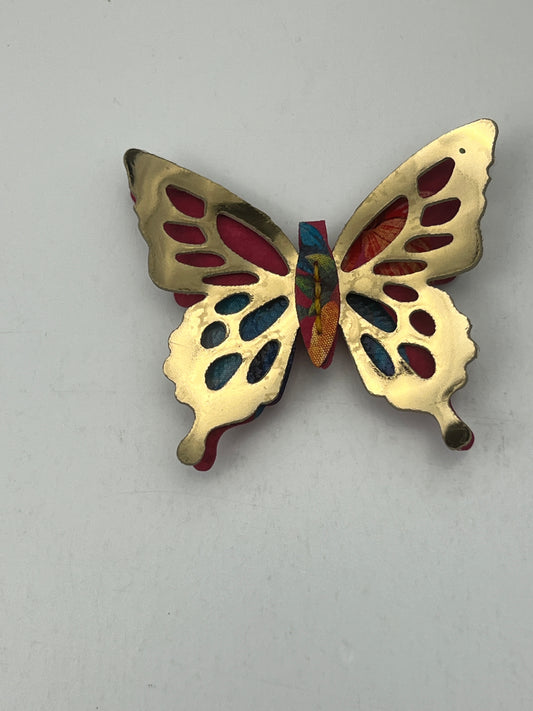 Pink Floral with Gold Top Leather Butterfly Clip