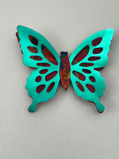 Pink Floral with Green Top Leather Butterfly Clip