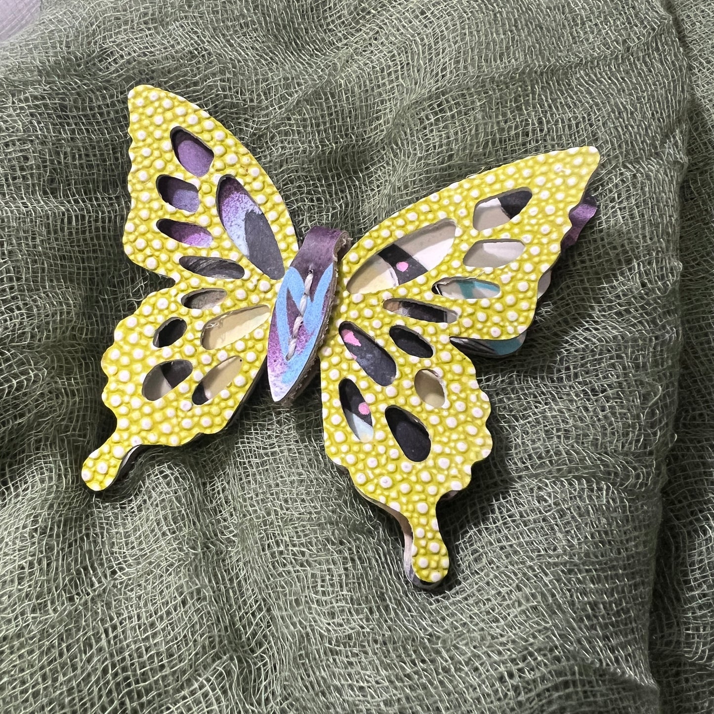 Yellow Leather Butterfly Clips